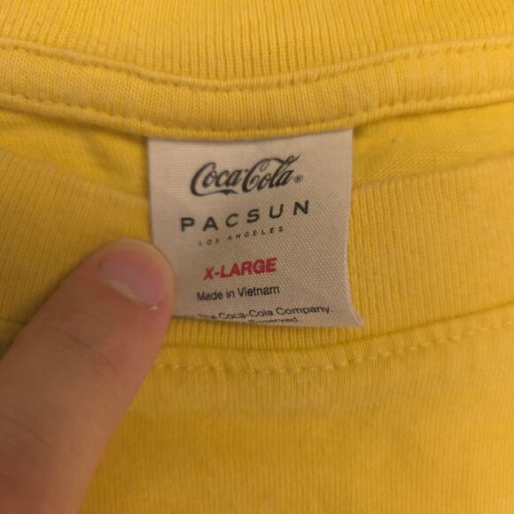 Coca Cola Long Sleeve Crew Neck Casual Graphic T-Shirt Mens Size XL Yellow - Picture 3 of 9